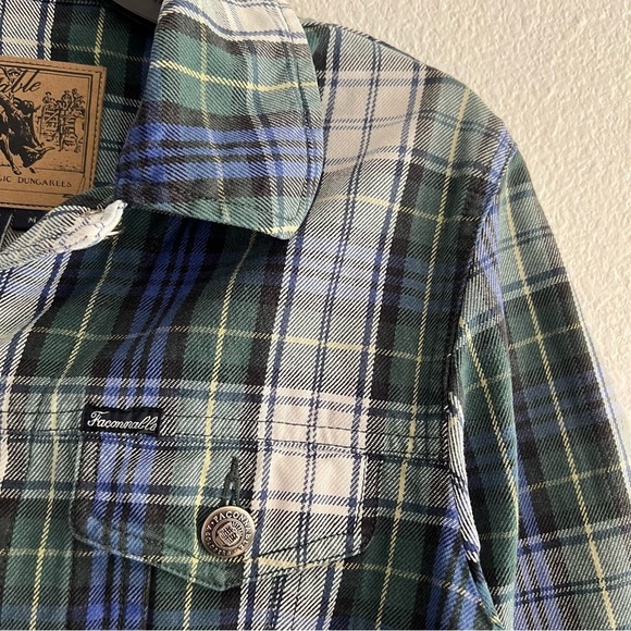 Faconnable Women’s Plaid Thick Button Up Denim Shacket Size M Cabincore Granola - Picture 5 of 9